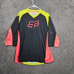 Fox Attack Mens L Black Neon Yellow Pink 3/4 Sleeve‎ Jersey Motocross Shirt